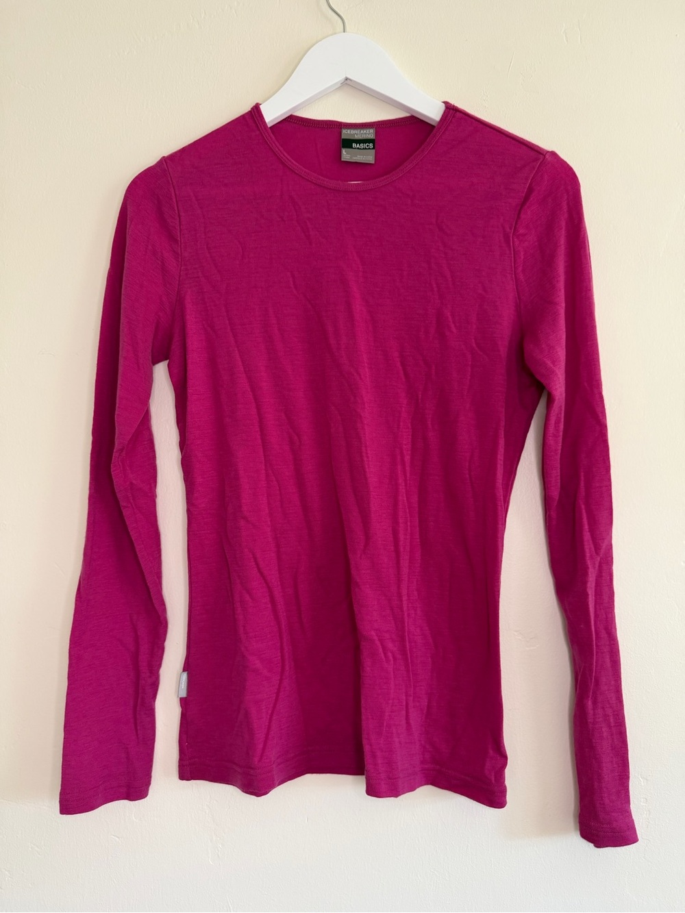 Icebreaker Women’s Size L Merino Wool Long-Sleeve Crewneck Top Base Layer Pink